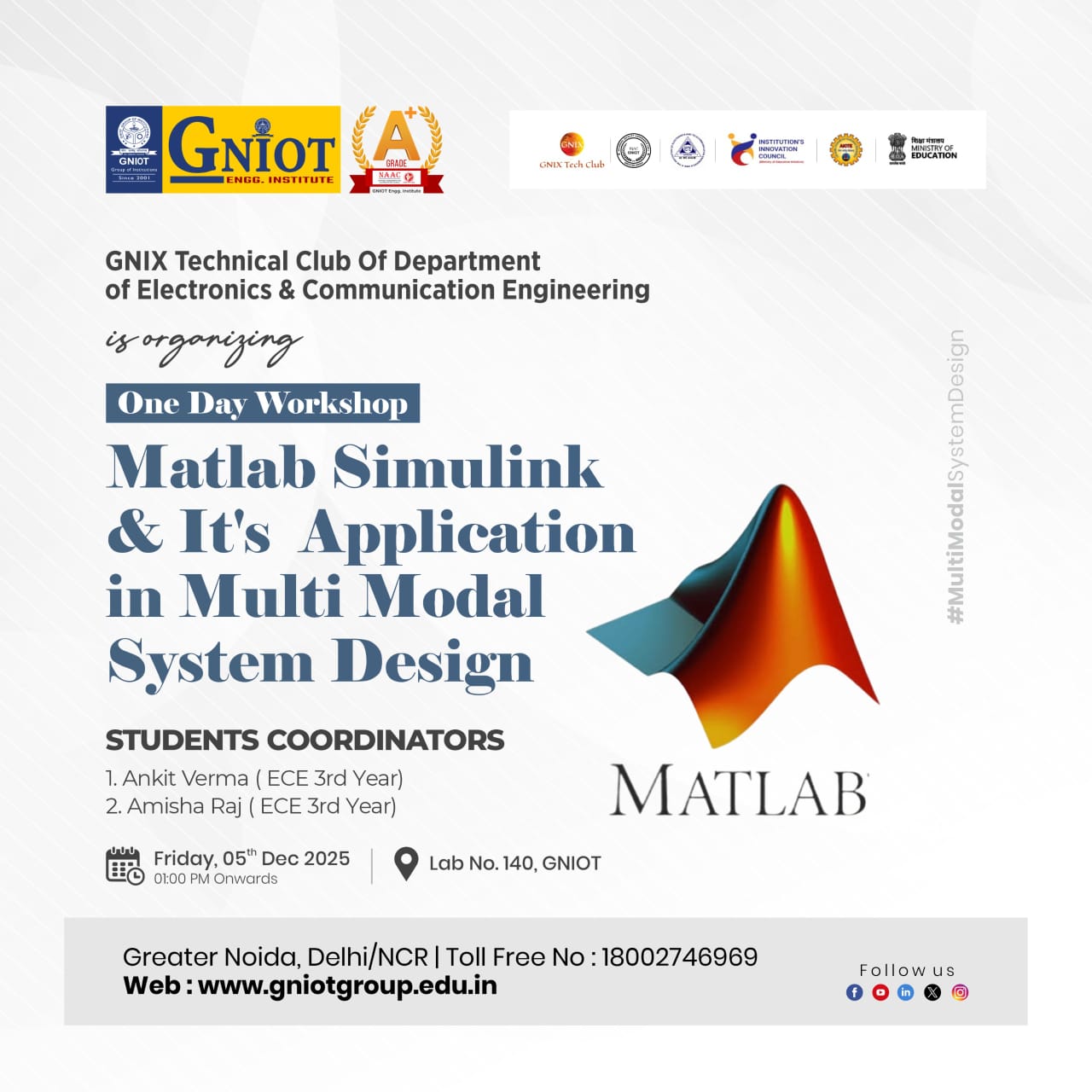 Workshop on MATLAB Simulink and Multimodal System Design | GNIOT Campus ...