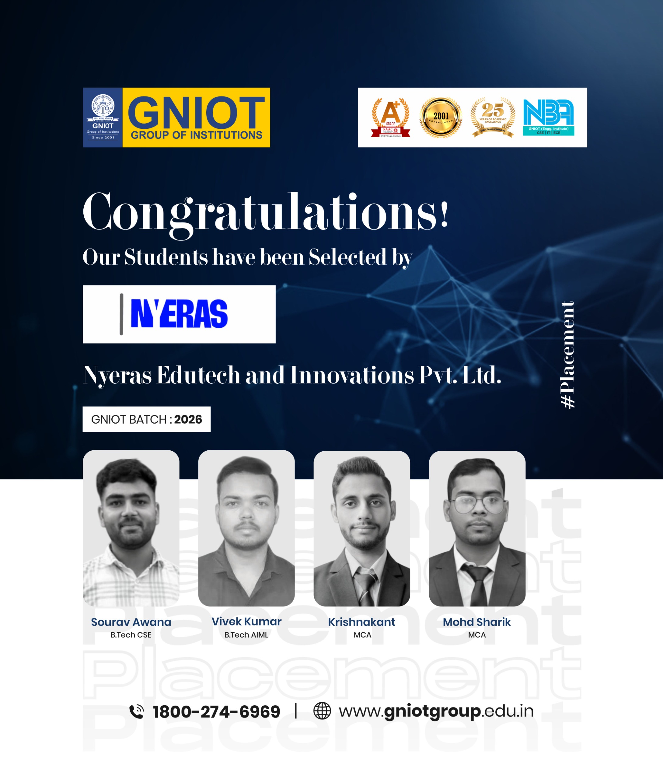 GNIOT Student Placed At Nyeras Edutech And Innovations Private Limited